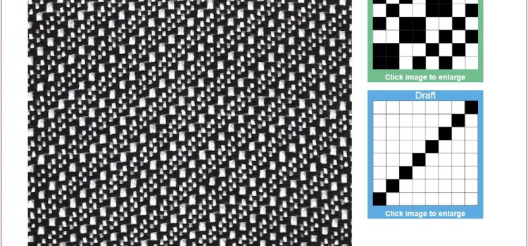Weaving on the web – a weave catalogue for fashion students An example of a weave structure from the catalogue, showing the lifting plan, draft, and specification