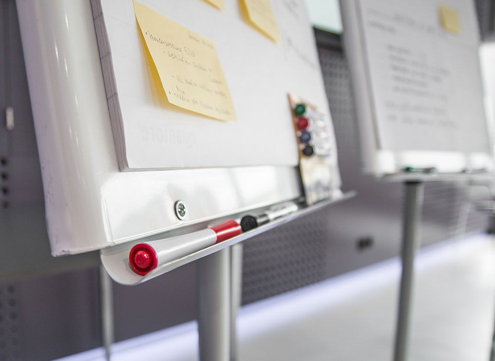 Whiteboard with sticky notes