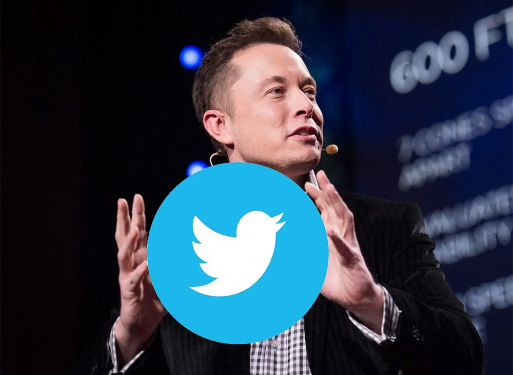 Image of Twitter logo and Elon Musk