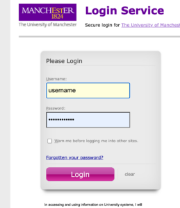 UoM login page