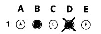 A multiple choice answer.  Answer options A to E are shown.  Answer B has been completed.  Answer D has been completed and crossed out.