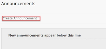 Images shows the create announcement area, with the menu option create announcement highlighted.