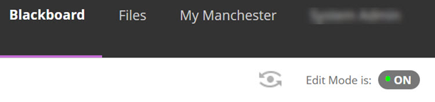 An image of the Blackboard menu option Edit Mode.  Edit Mode is set to On.
