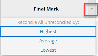 Menu options for Final Marks. The menu shows links called Highest, Average and Lowest.