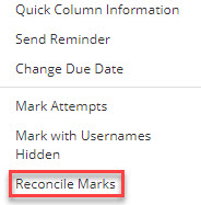 Menu panel showing various options.  The Reconcile Marks menu option is highlighted.
