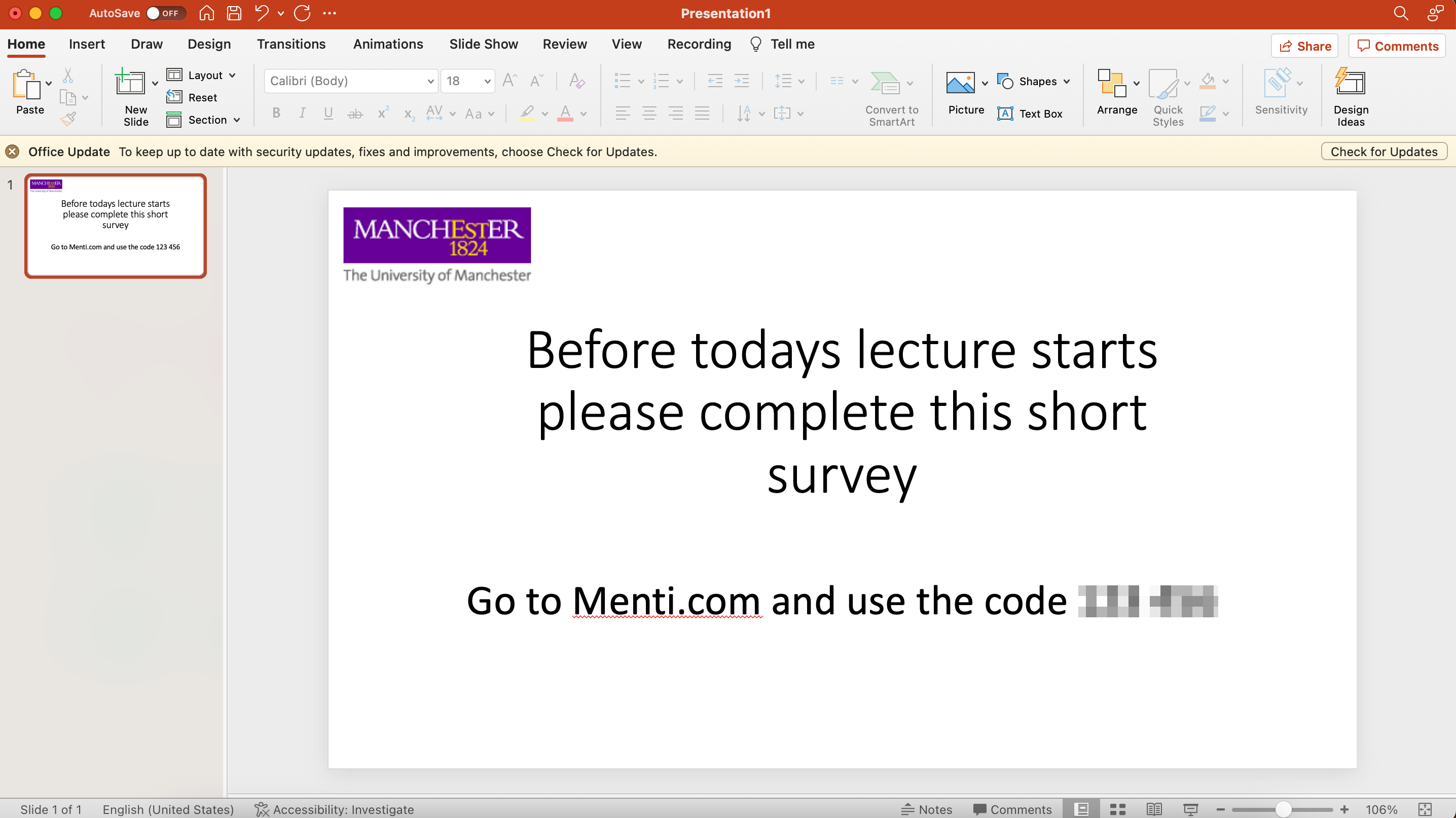 ppt showing instruction to students about completing the mid semester survey