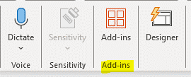 Powerpoint 365 'Add-ins' icon.