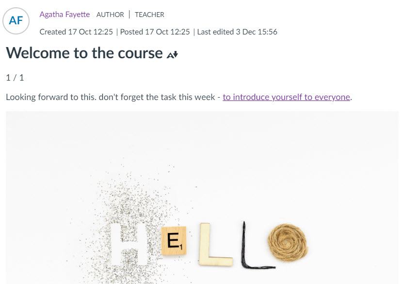 Welcome to the course announcement post.
