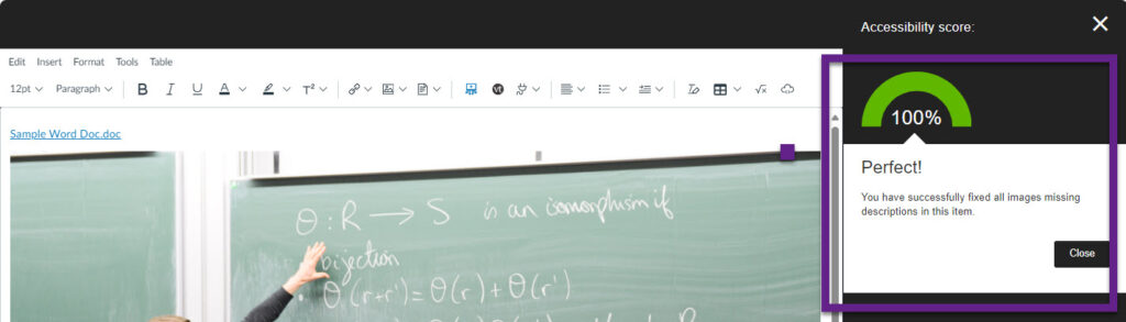 Accessibility report score at 100%.
