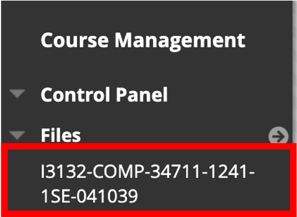 Screenshot of the Blackboard course management area, with the course ID highligted by a red box