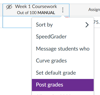 Screenshot showing the Post Grades option within the Gradebook
