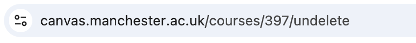 A Canvas course URL with /undelete appended