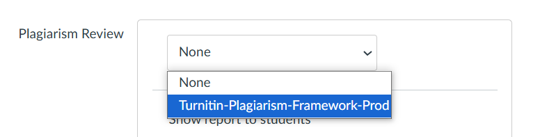 screenshot of the plagiarism review drop-down box