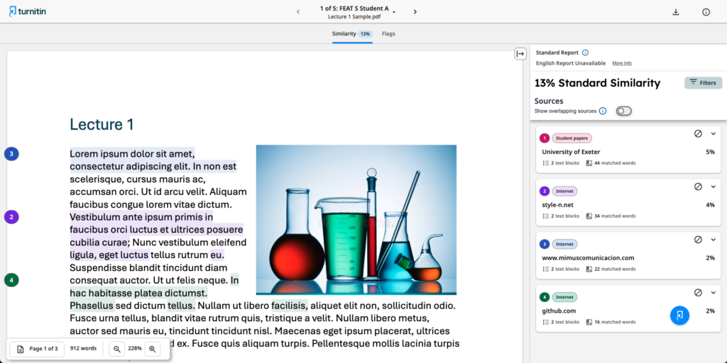 Screenshot of an example similarity report