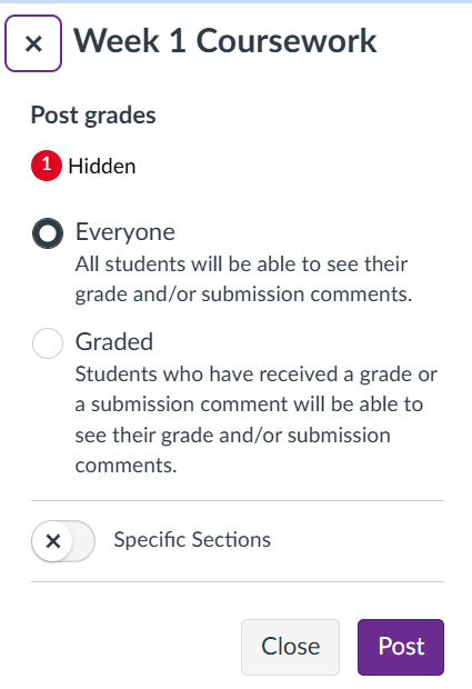 Screenshot showing the post grades settings