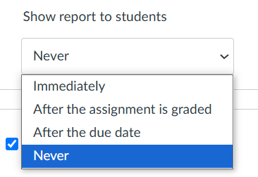 screenshot of similarity report settings