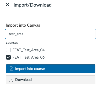A screenshot detailing the import/download window for a Canvas Commons resource