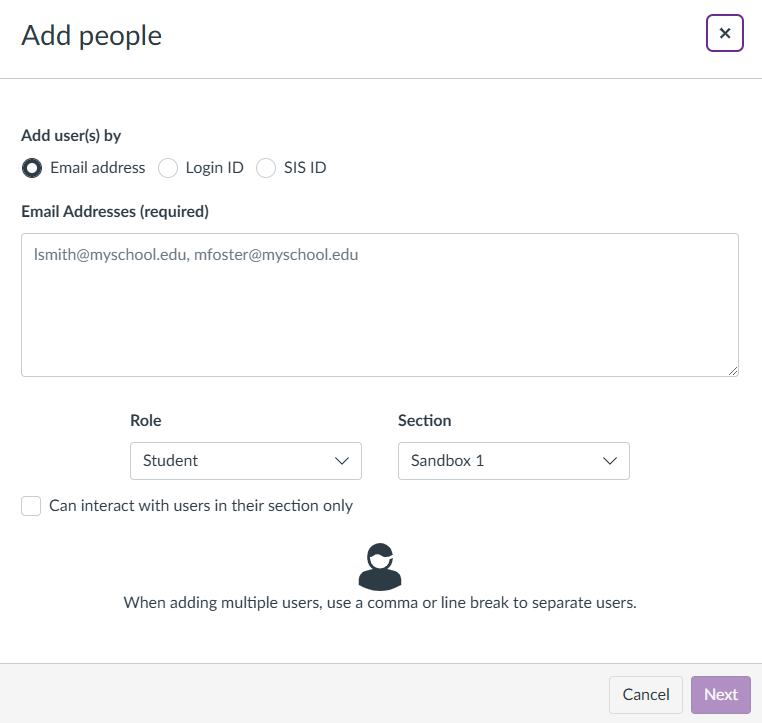 'Add People' screen where you input user's details.