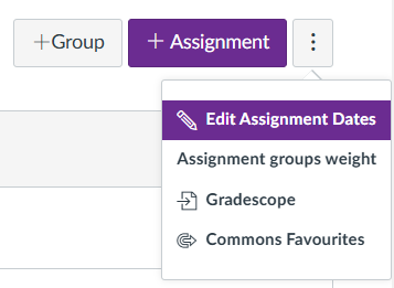 screenshot of Edit Assignments Date button which appears under the ellipsis menu.