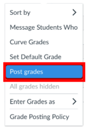 Screenshot of the drop-down menu on how to 'post grades'. 