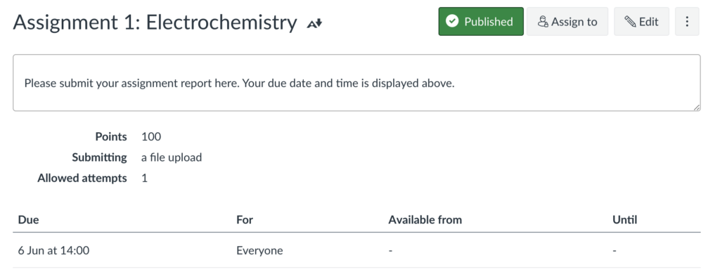 Screenshot of an assignment within Canvas