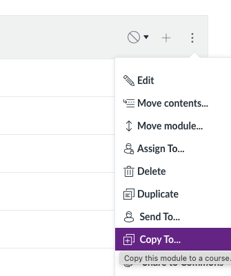 Screen shot of the Module Copy To function in Canvas