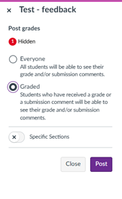 Screenshot for feedback with the option to release to either everyone or just those being graded. 