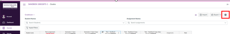 Screenshot showing the settings cog icon in Canvas.