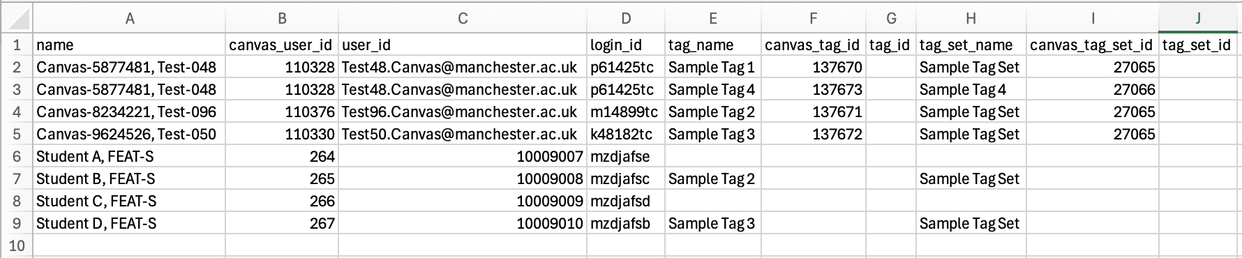.csv file, listing students and their associated details. Additional differentiation tags are being manually assigned