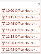Screenshot of some appointment groups as viewed in the Canvas calendar