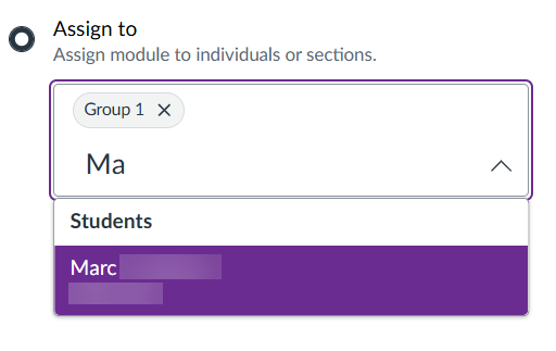 The letters ‘Ma’ typed and ‘Marc’ appearing under ‘Students’