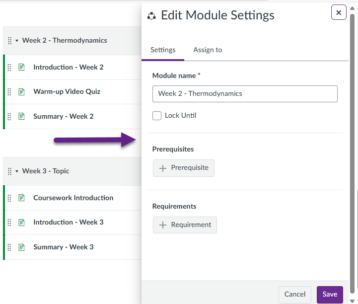 Arrow pointing towards the ‘Edit Module Settings’ menu