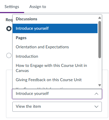 ‘Content’ drop-down menu open with ‘Introduce yourself’ selected