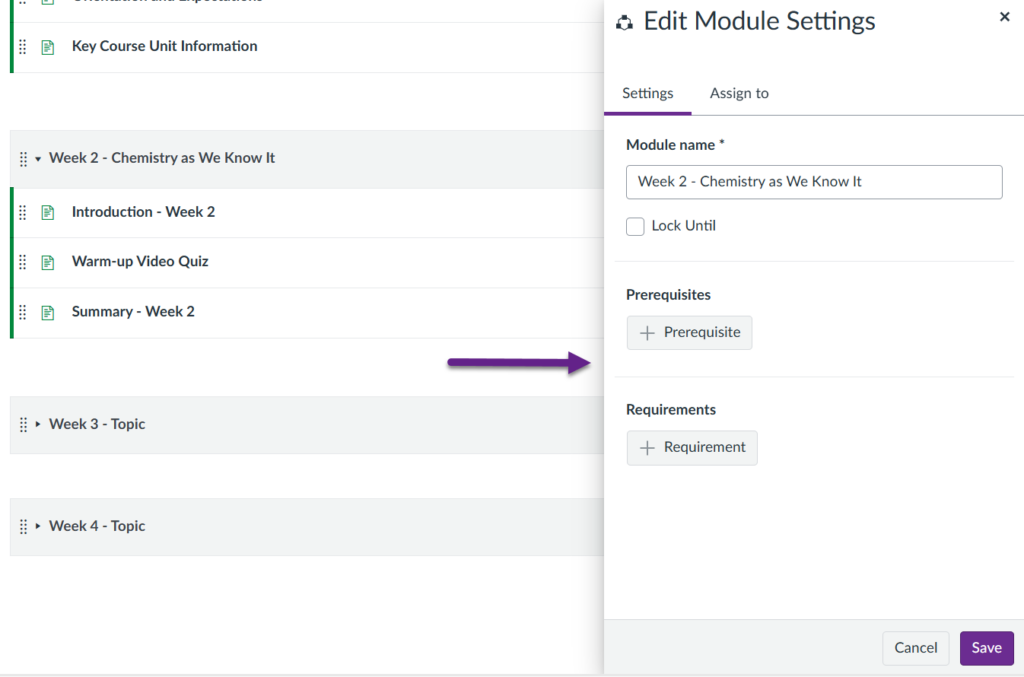 Arrow pointing towards the ‘Edit Module Settings’ menu