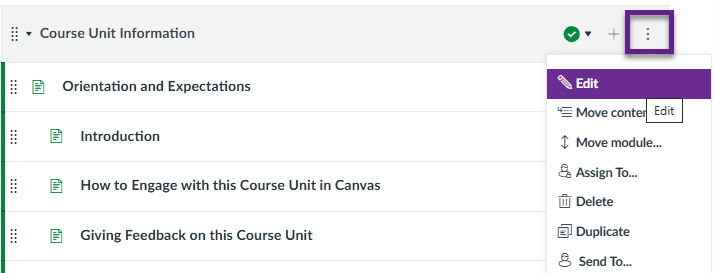 Example Module block with ellipsis selected and ‘Edit’ highlighted