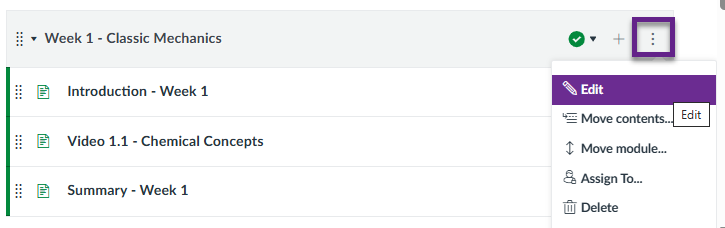 Example Module block with ellipsis selected and ‘Edit’ highlighted