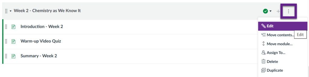 Example Module block with ellipsis selected and ‘Edit’ highlighted