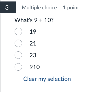 Multiple choice question with no answers selected after choosing 'clear my selection'