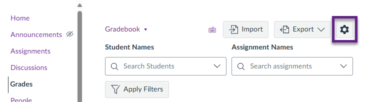 Settings gear icon indicated.