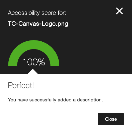 Confirmation message following rectification of accessibility issue