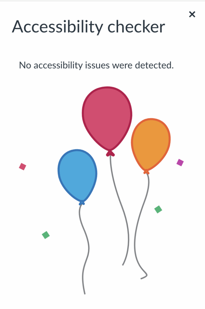Accessibility checker success message, indicating that no issues were detected