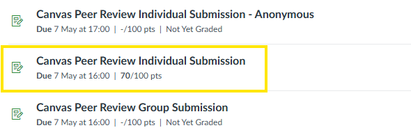 Example of peer review assignment link