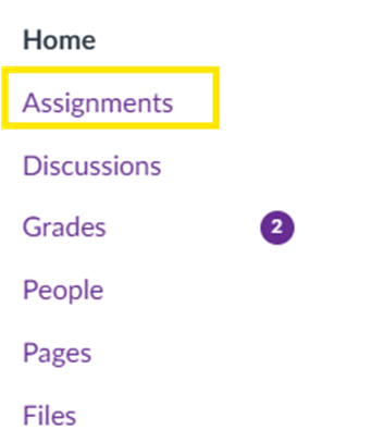 Assignments button in course navigation menu