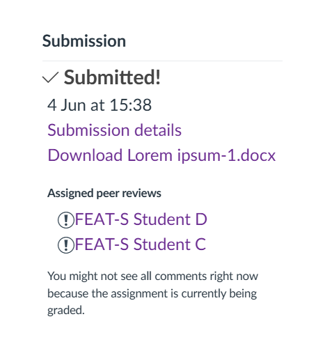 Assignment submitted and peer reviews to complete 